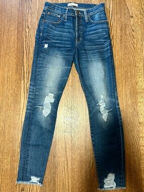 Madewell 9” High Rise Skinny Jeans Size 27 Distressed Raw Hem Denim